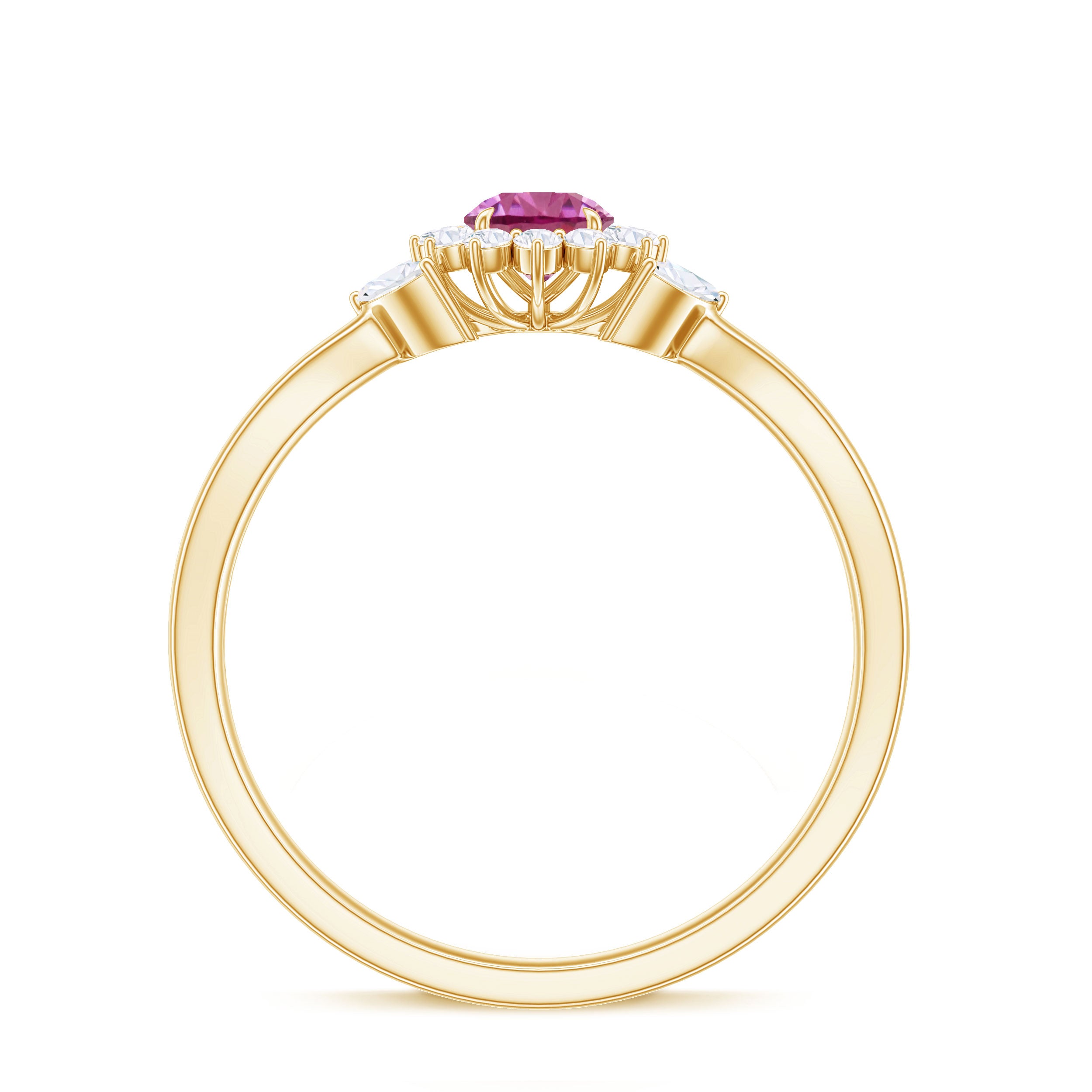 Rosec Jewels-Pink Tourmaline and Diamond Flower Engagement Ring with Split Shank