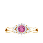 Rosec Jewels-Pink Tourmaline and Diamond Flower Engagement Ring with Split Shank