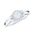 Rosec Jewels-Moonstone and Diamond Flower Engagement Ring with Split Shank