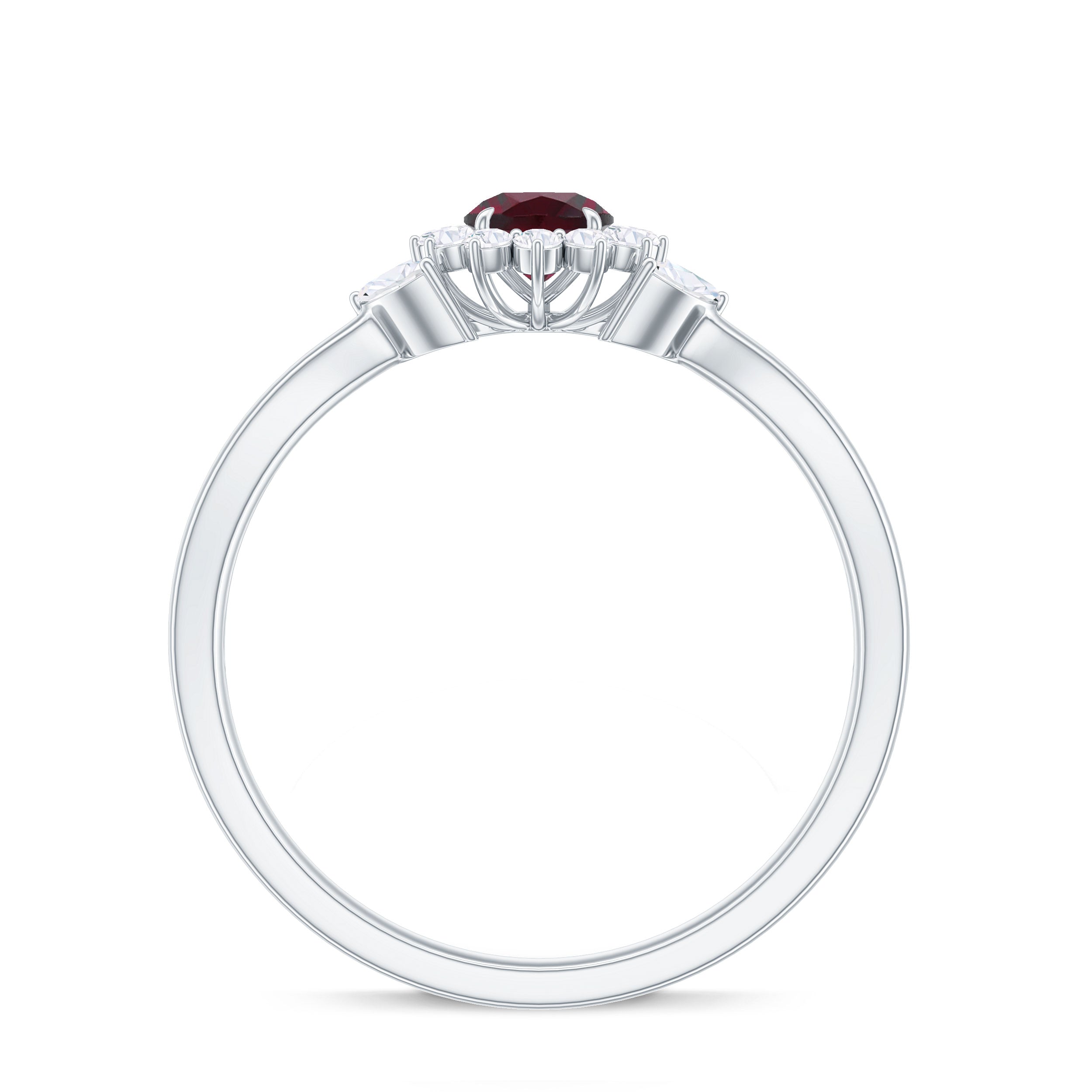 Rosec Jewels-Rhodolite and Diamond Flower Engagement Ring with Split Shank