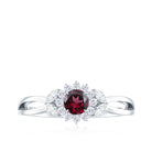 Rosec Jewels-Rhodolite and Diamond Flower Engagement Ring with Split Shank