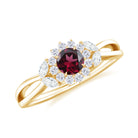 Rosec Jewels-Rhodolite and Diamond Flower Engagement Ring with Split Shank