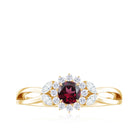 Rosec Jewels-Rhodolite and Diamond Flower Engagement Ring with Split Shank