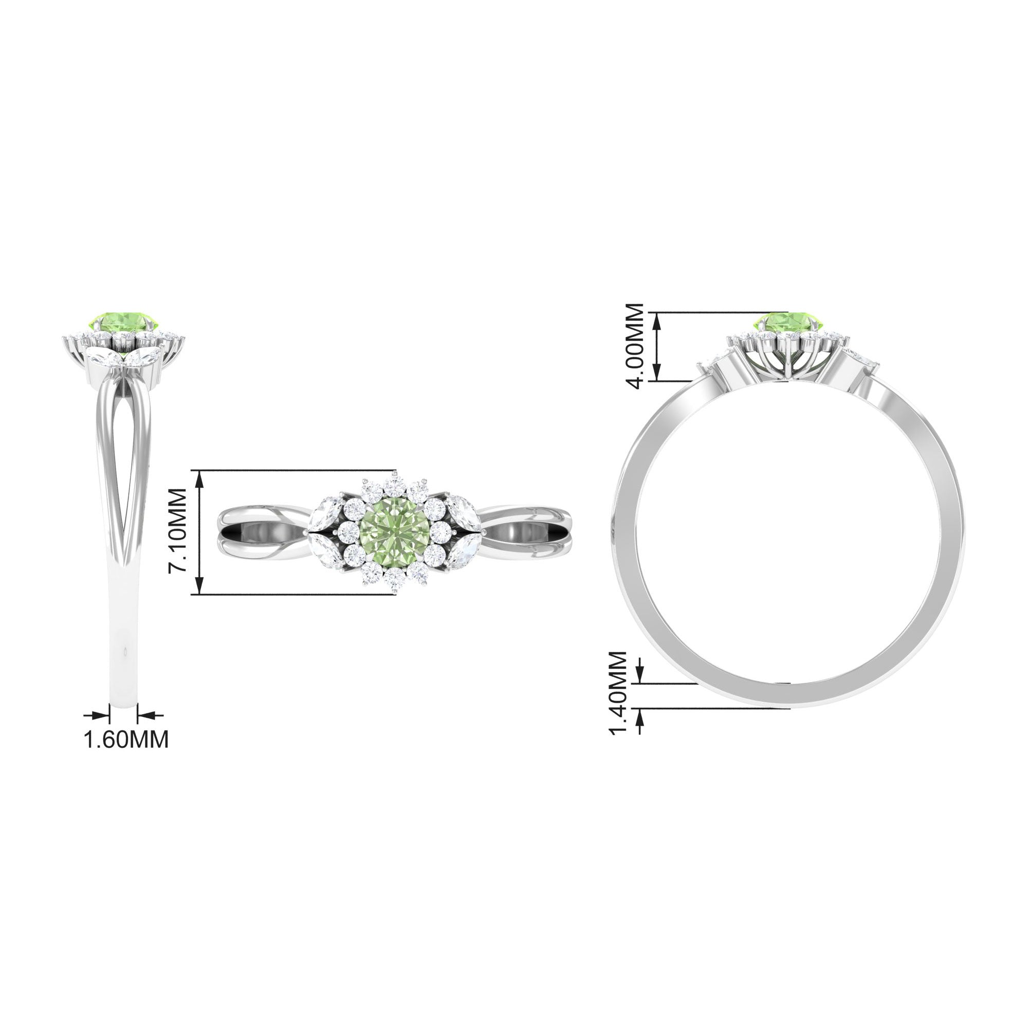 Rosec Jewels-Green Sapphire and Diamond Flower Engagement Ring with Split Shank