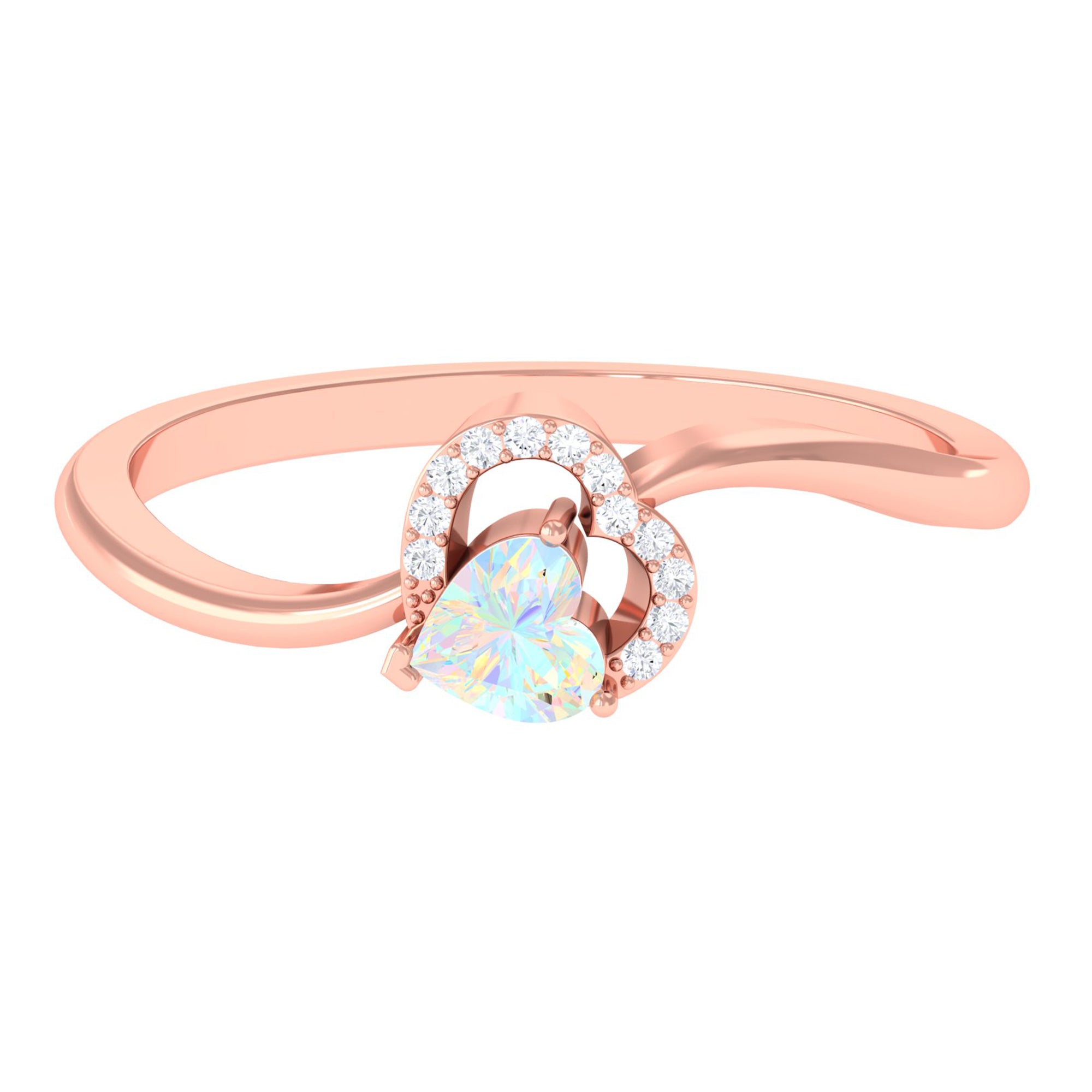 Rosec Jewels-1/4 CT Ethiopian Opal Heart Promise Ring with Diamond