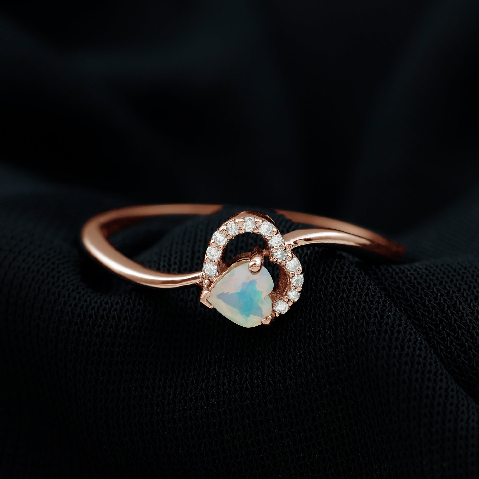 Rosec Jewels-1/4 CT Ethiopian Opal Heart Promise Ring with Diamond