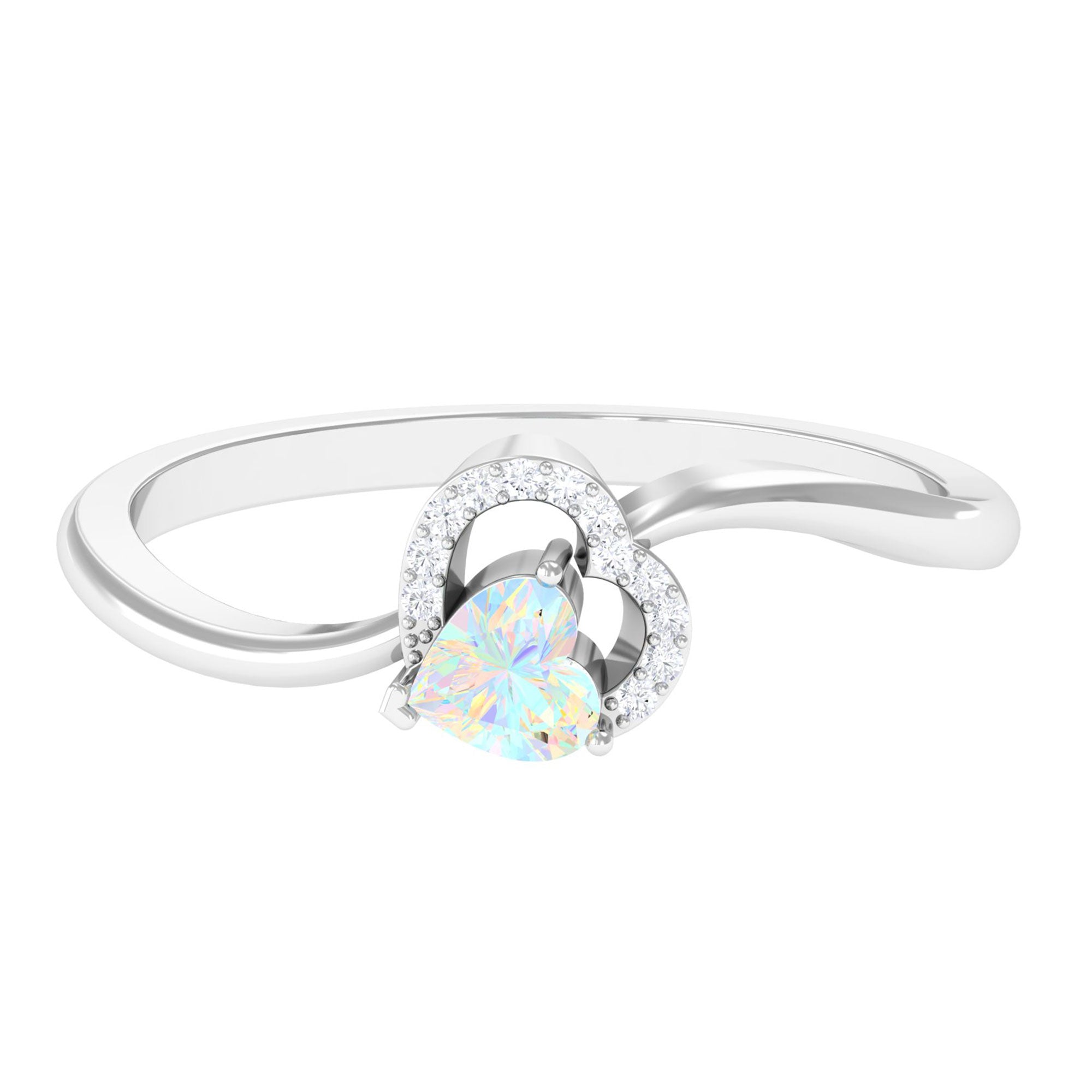 Rosec Jewels-1/4 CT Ethiopian Opal Heart Promise Ring with Diamond