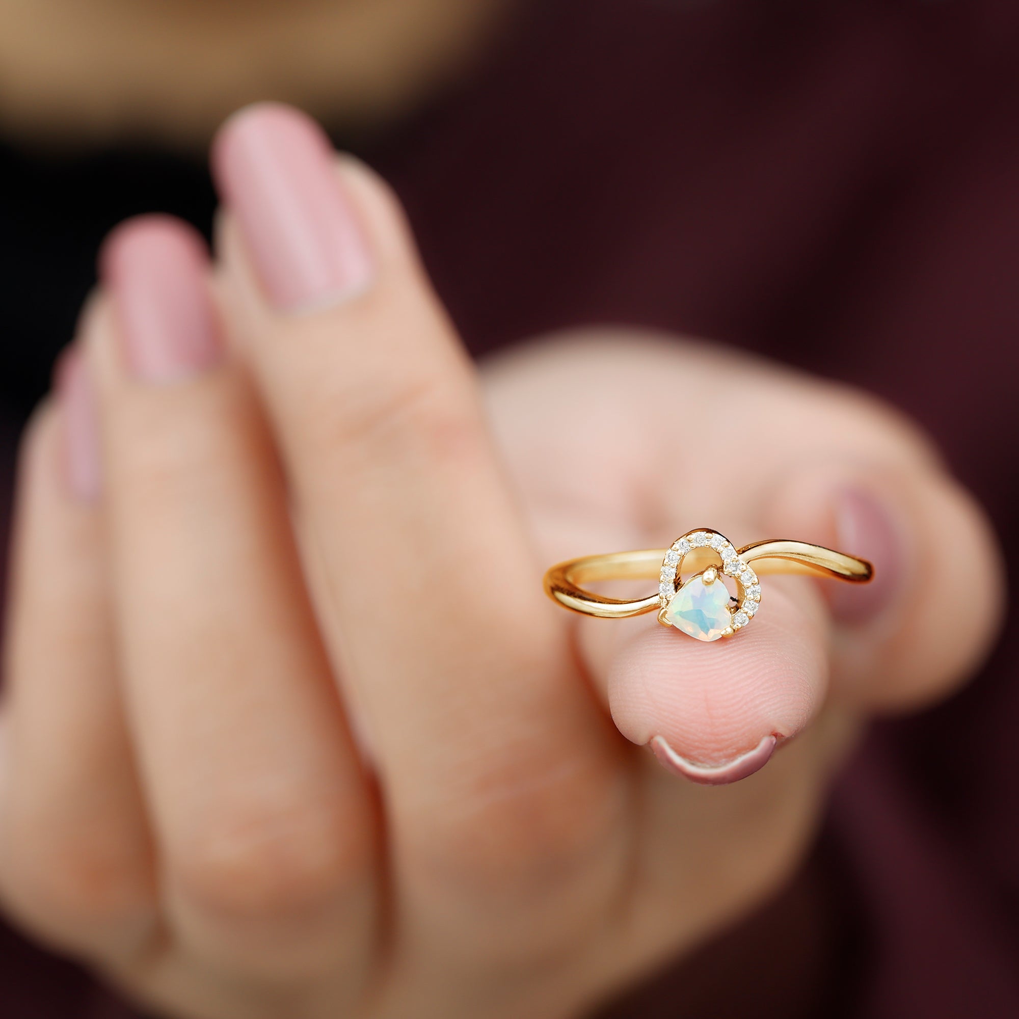 Rosec Jewels-1/4 CT Ethiopian Opal Heart Promise Ring with Diamond