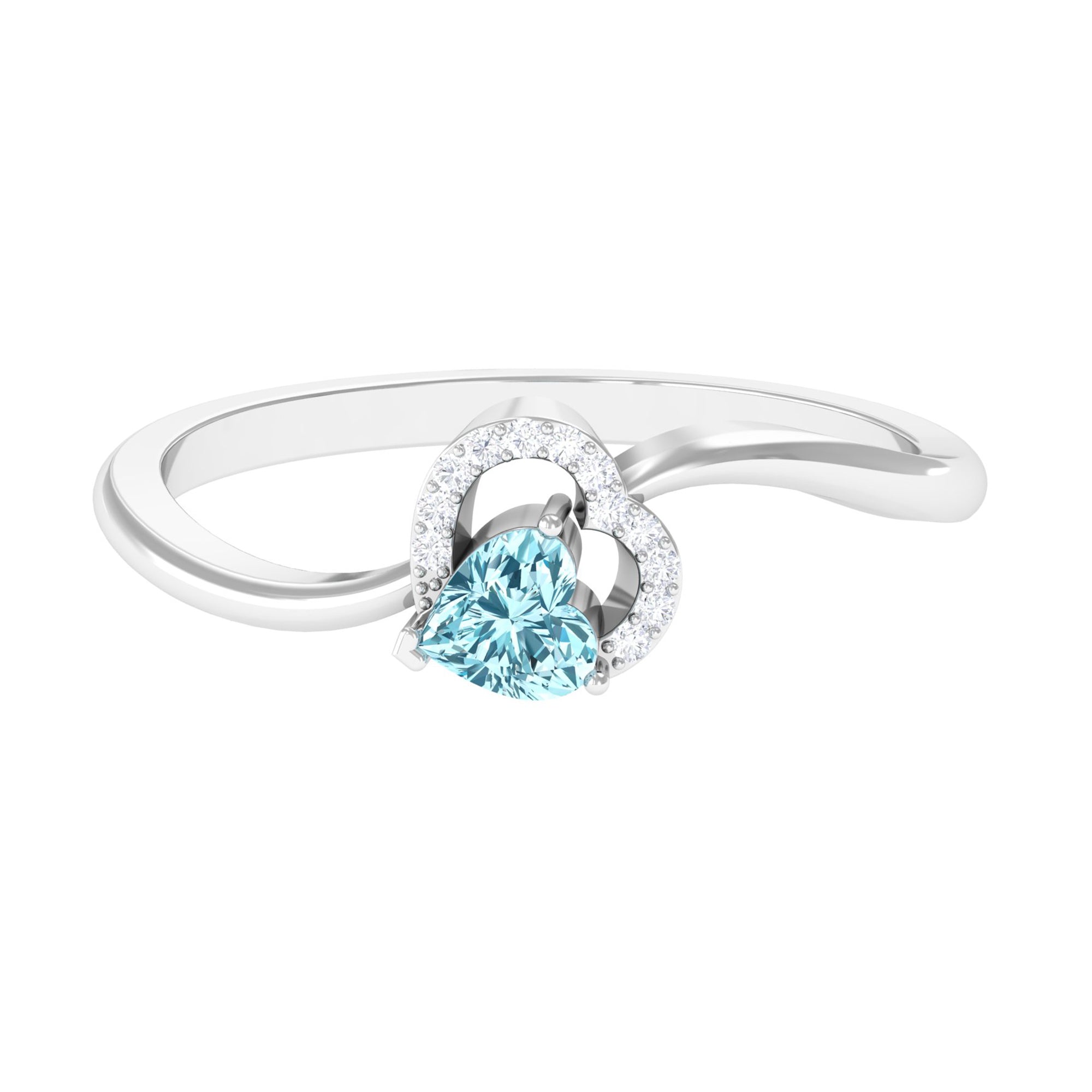 Rosec Jewels-1/4 CT Aquamarine Heart Promise Ring with Diamond