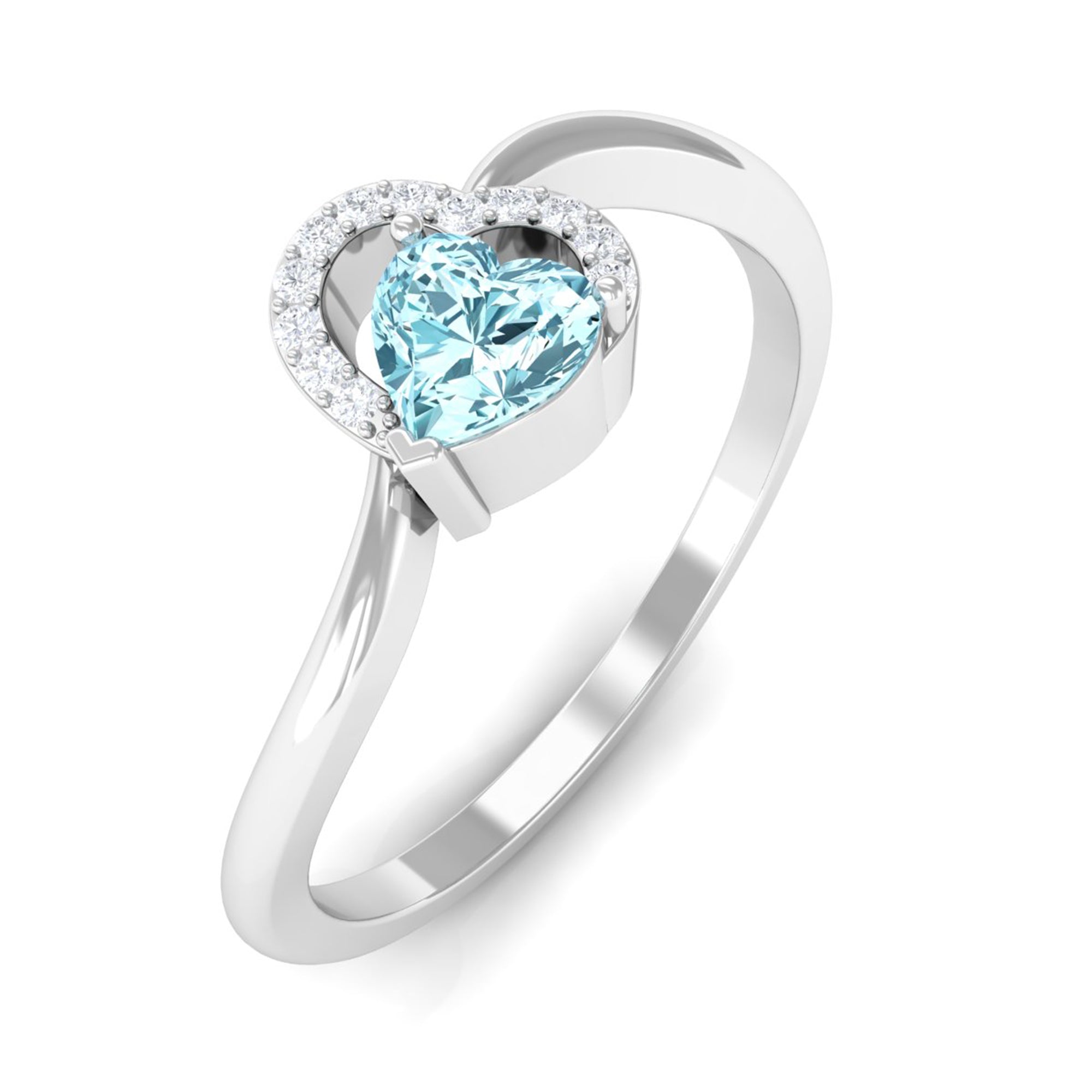 Rosec Jewels-1/4 CT Aquamarine Heart Promise Ring with Diamond