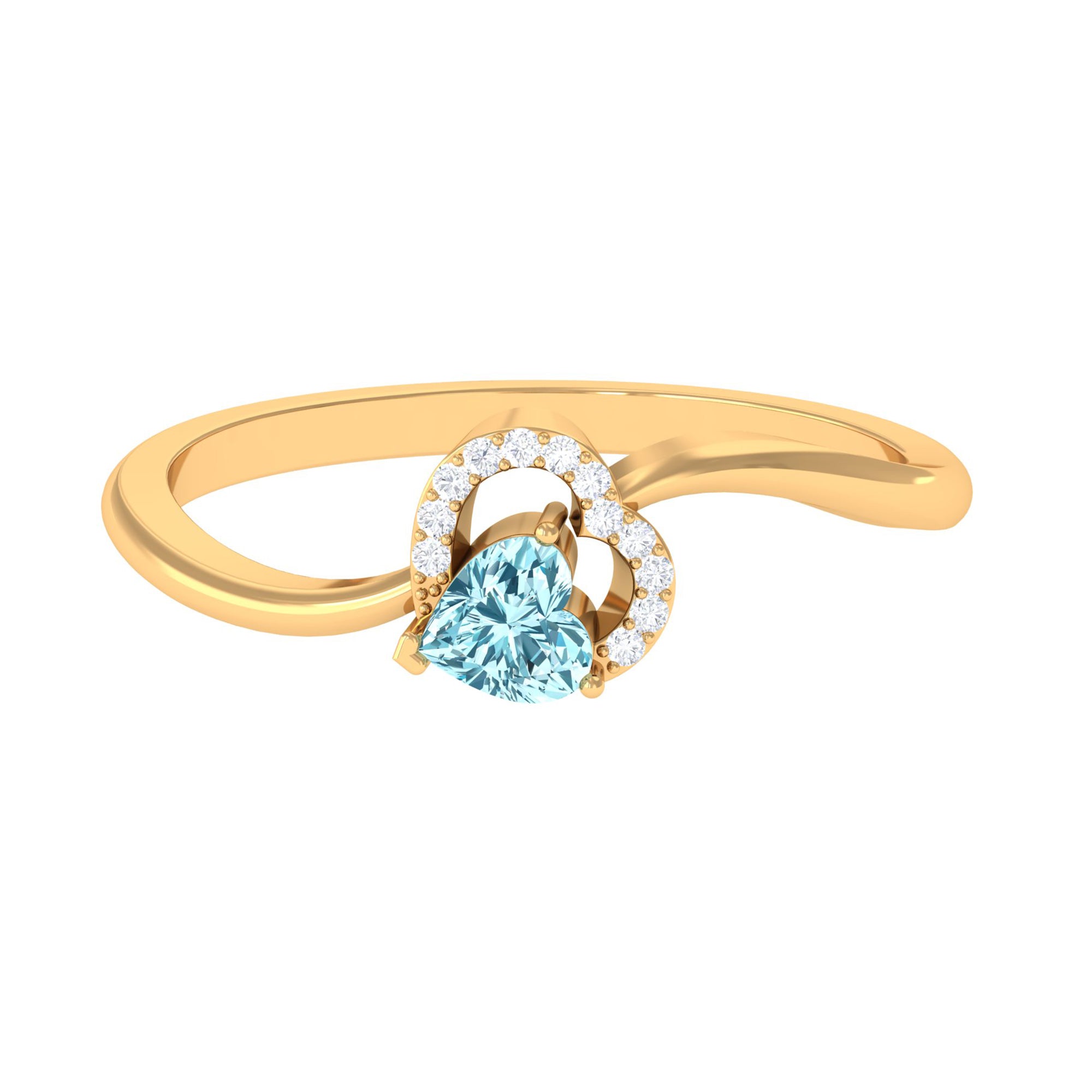 Rosec Jewels-1/4 CT Aquamarine Heart Promise Ring with Diamond