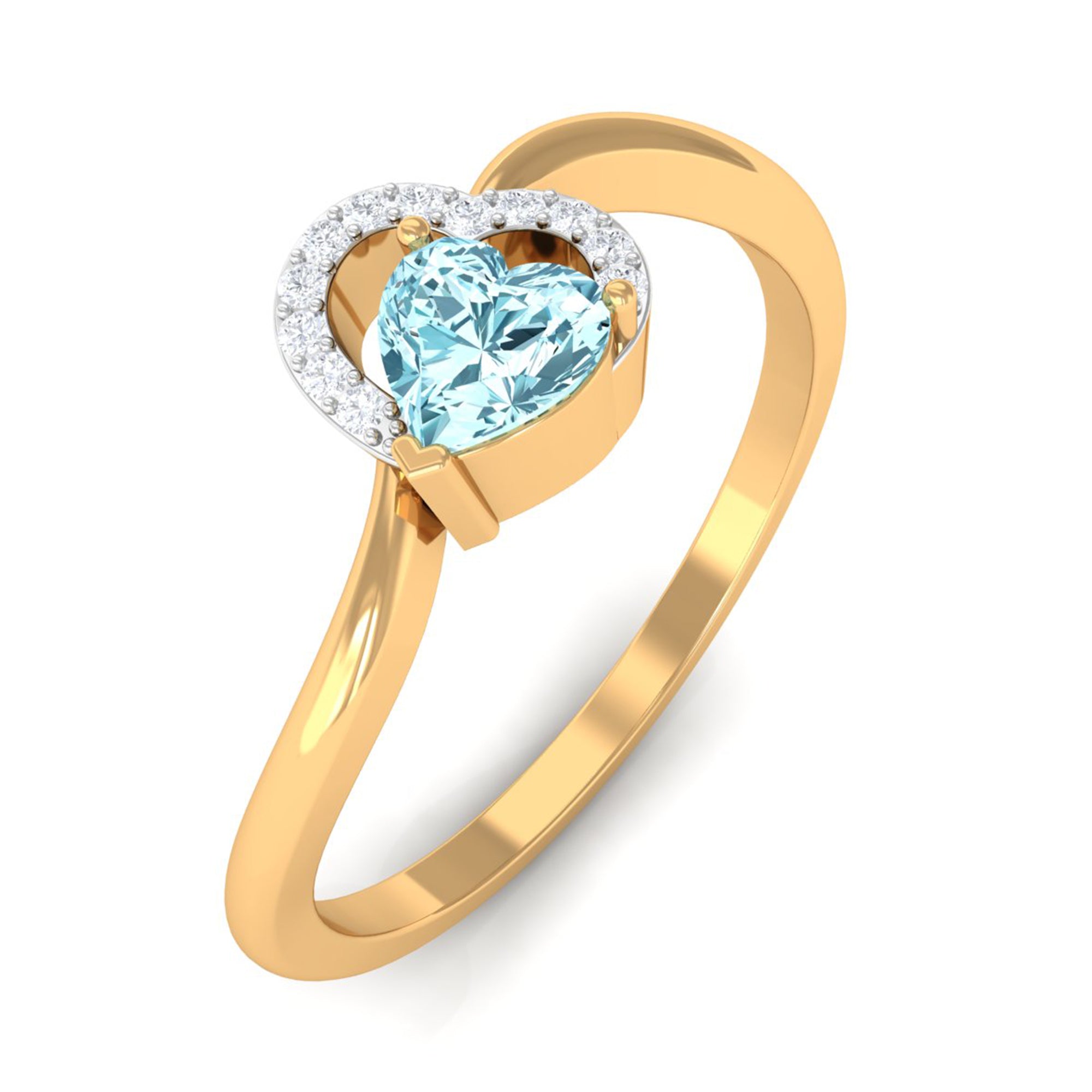 Rosec Jewels-1/4 CT Aquamarine Heart Promise Ring with Diamond