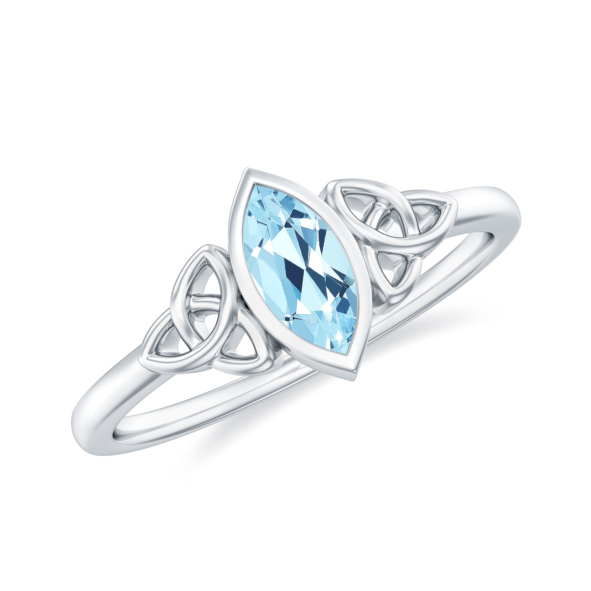 Rosec Jewels-4X8 MM Marquise Cut Aquamarine Gold Solitaire Celtic Ring in Bezel Setting