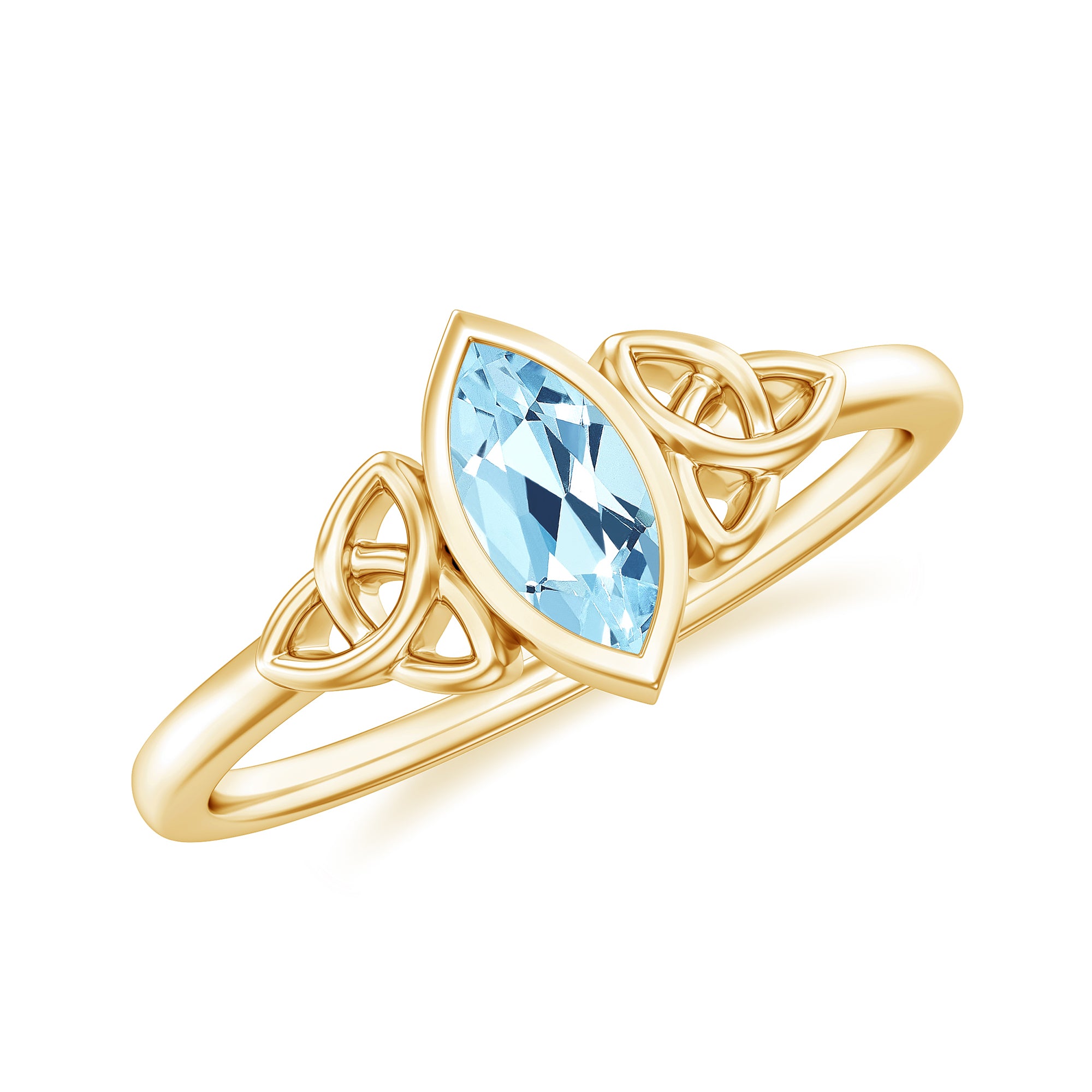 Rosec Jewels-4X8 MM Marquise Cut Aquamarine Gold Solitaire Celtic Ring in Bezel Setting