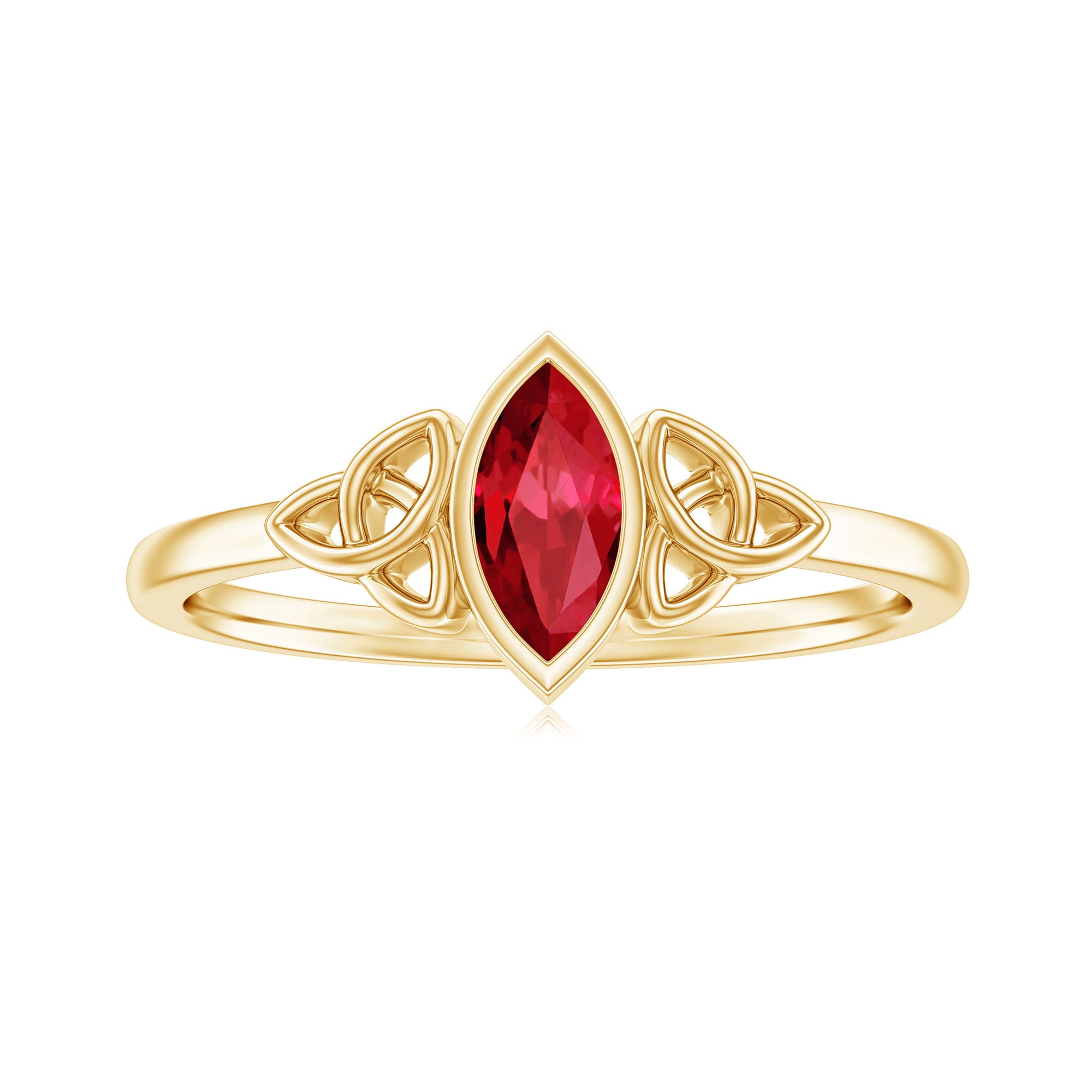 Rosec Jewels-Marquise Cut Created Ruby Solitaire Celtic Knot Ring