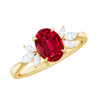 Rosec Jewels-Claw Set Lab-Created Ruby Solitaire Ring with Marquise Diamond Trio