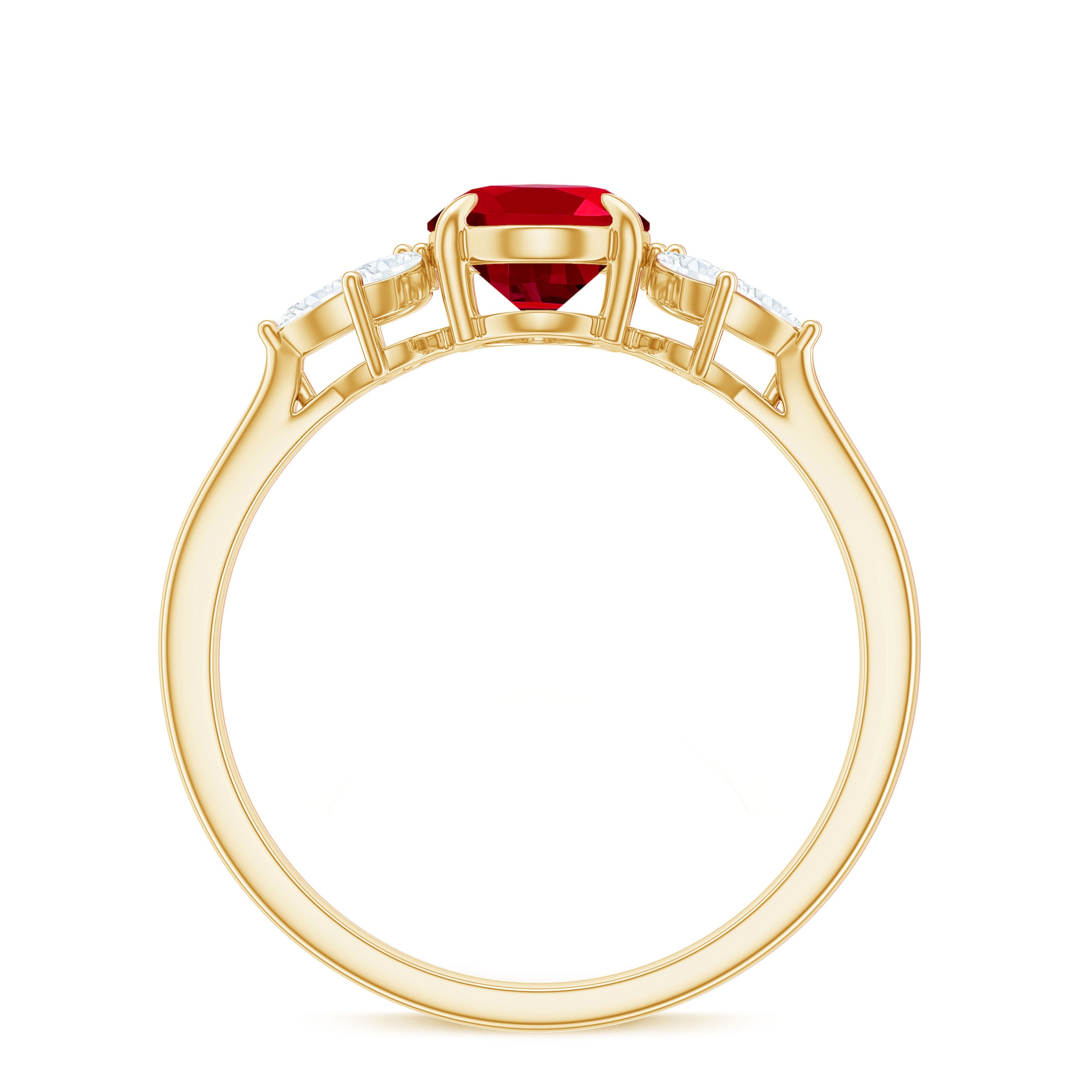 Rosec Jewels-Claw Set Lab-Created Ruby Solitaire Ring with Marquise Diamond Trio