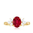 Rosec Jewels-Claw Set Lab-Created Ruby Solitaire Ring with Marquise Diamond Trio