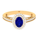 Rosec Jewels-Oval Created Blue Sapphire Double Halo Engagement Ring with Diamond