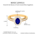 Rosec Jewels-Oval Created Blue Sapphire Double Halo Engagement Ring with Diamond