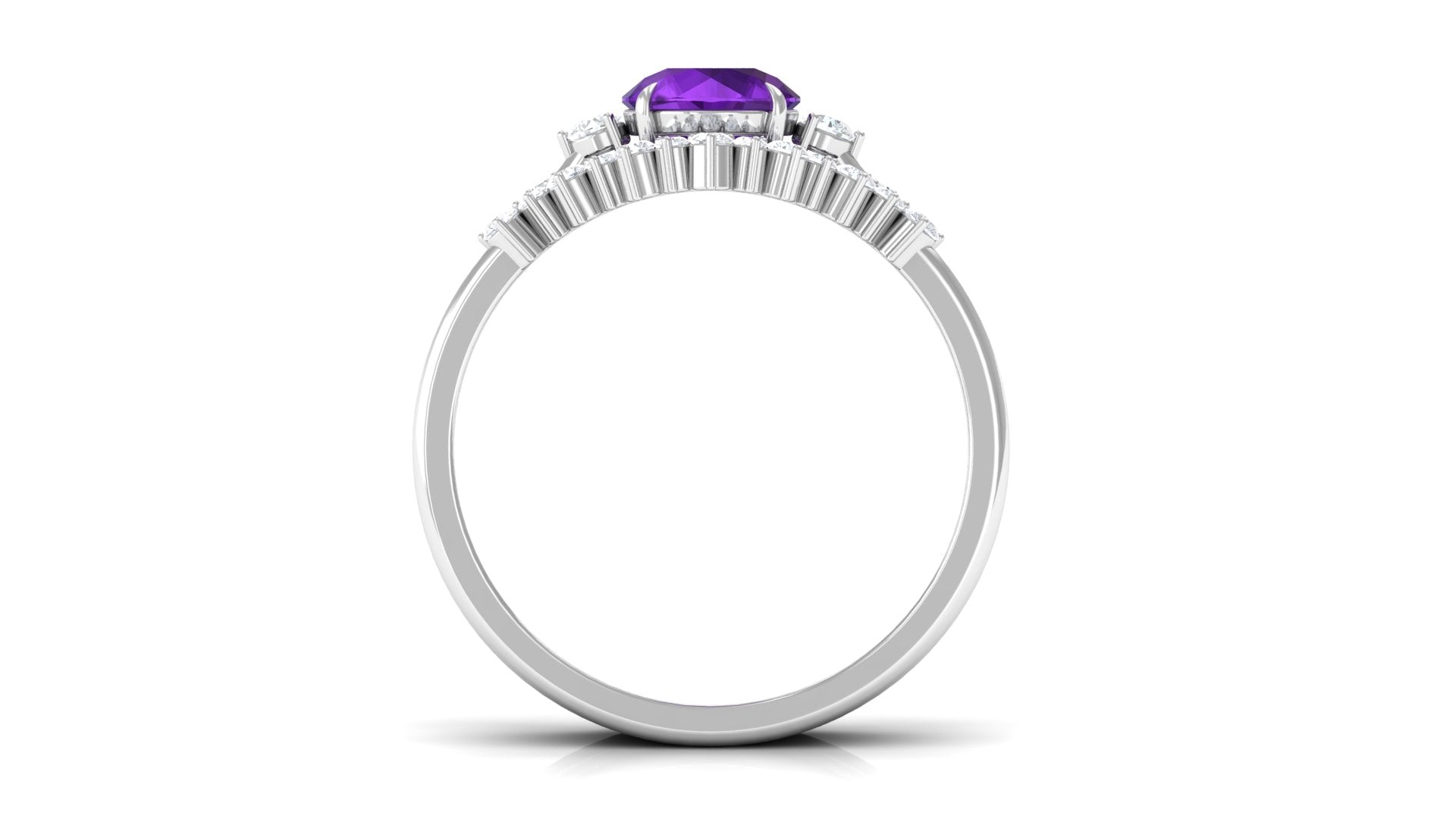 Rosec Jewels-Real Amethyst Designer Trio Wedding Ring Set with Diamond