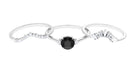 Rosec Jewels-Round Black Spinel Designer Trio Wedding Ring Set with Moissanite