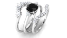 Rosec Jewels-Round Black Spinel Designer Trio Wedding Ring Set with Moissanite