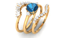 Rosec Jewels-Round London Blue Topaz Designer Trio Wedding Ring Set with Diamond