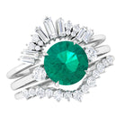 Rosec Jewels-Genuine Round Emerald Wedding Ring Set with Diamond Accent