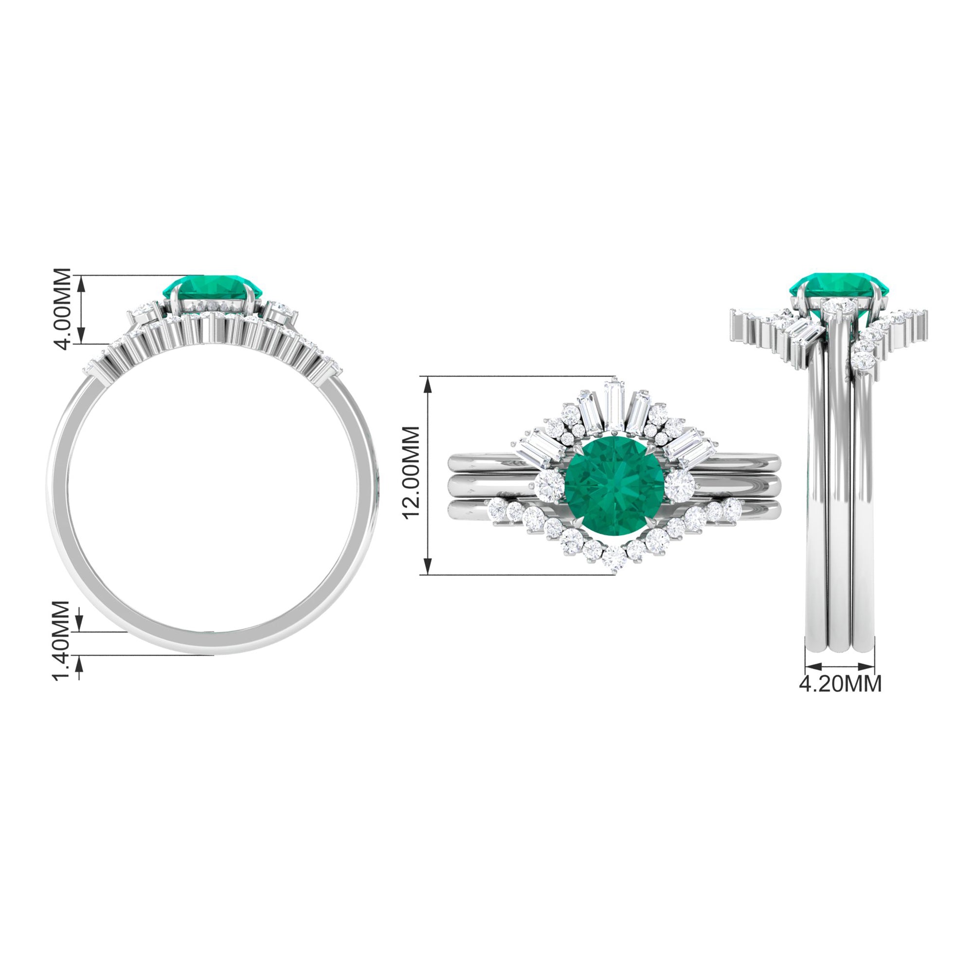 Rosec Jewels-Genuine Round Emerald Wedding Ring Set with Diamond Accent