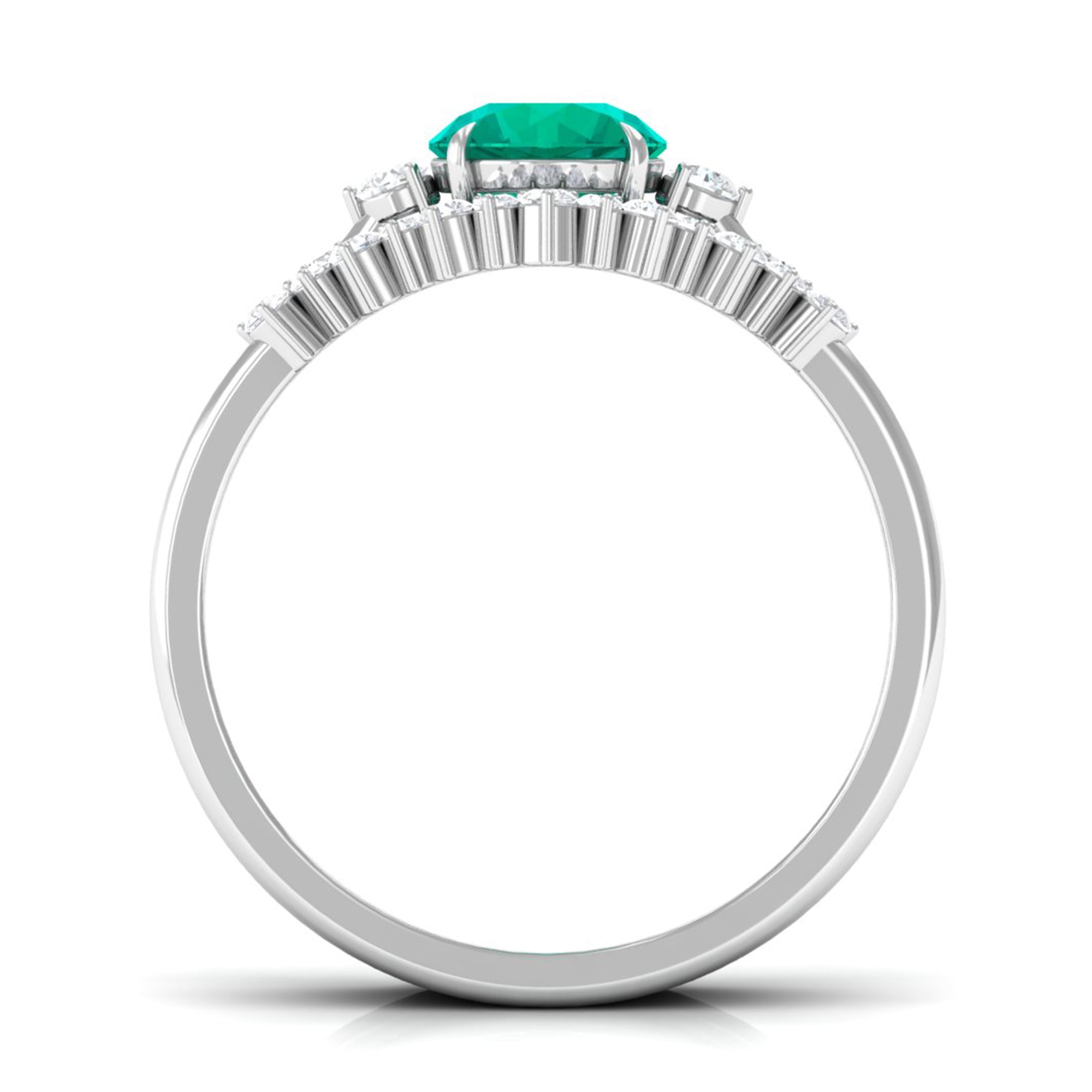 Rosec Jewels-Genuine Round Emerald Wedding Ring Set with Diamond Accent