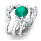 Rosec Jewels-Genuine Round Emerald Wedding Ring Set with Diamond Accent