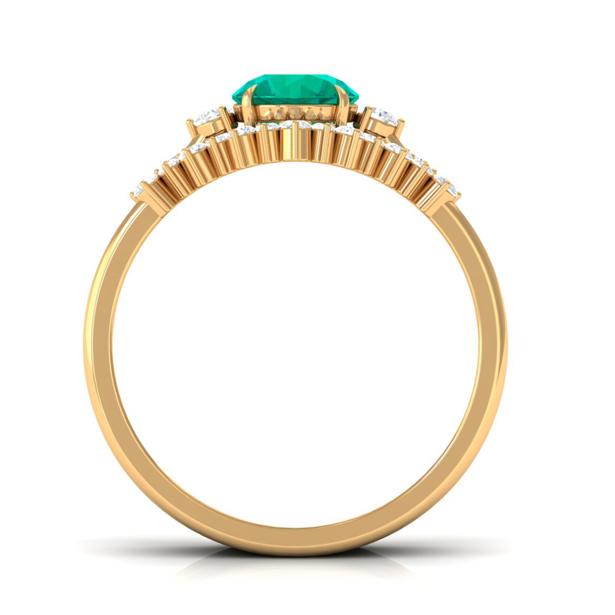 Rosec Jewels-Genuine Round Emerald Wedding Ring Set with Diamond Accent