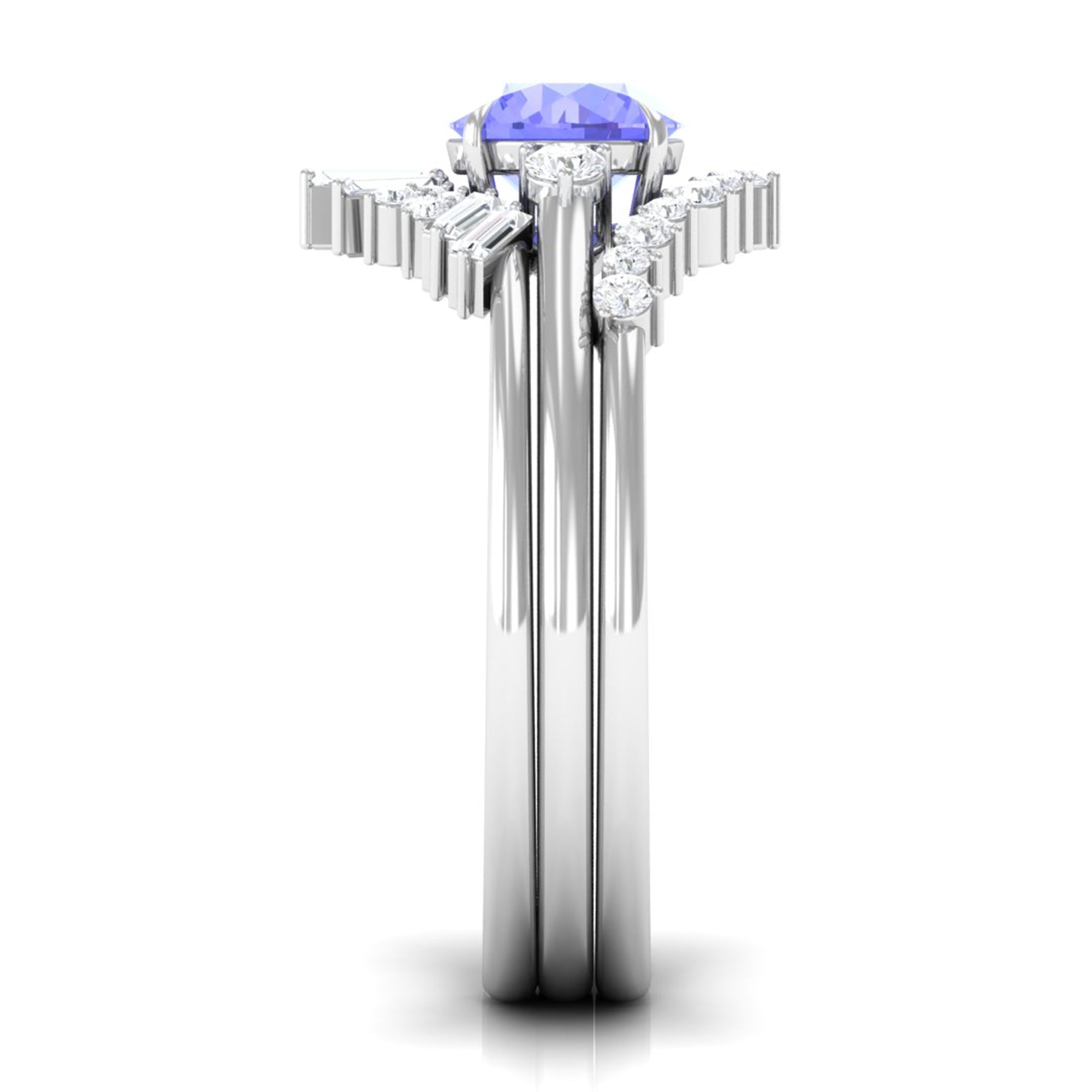 Rosec Jewels-1.5 CT Round Tanzanite Designer Trio Wedding Ring Set with Diamond