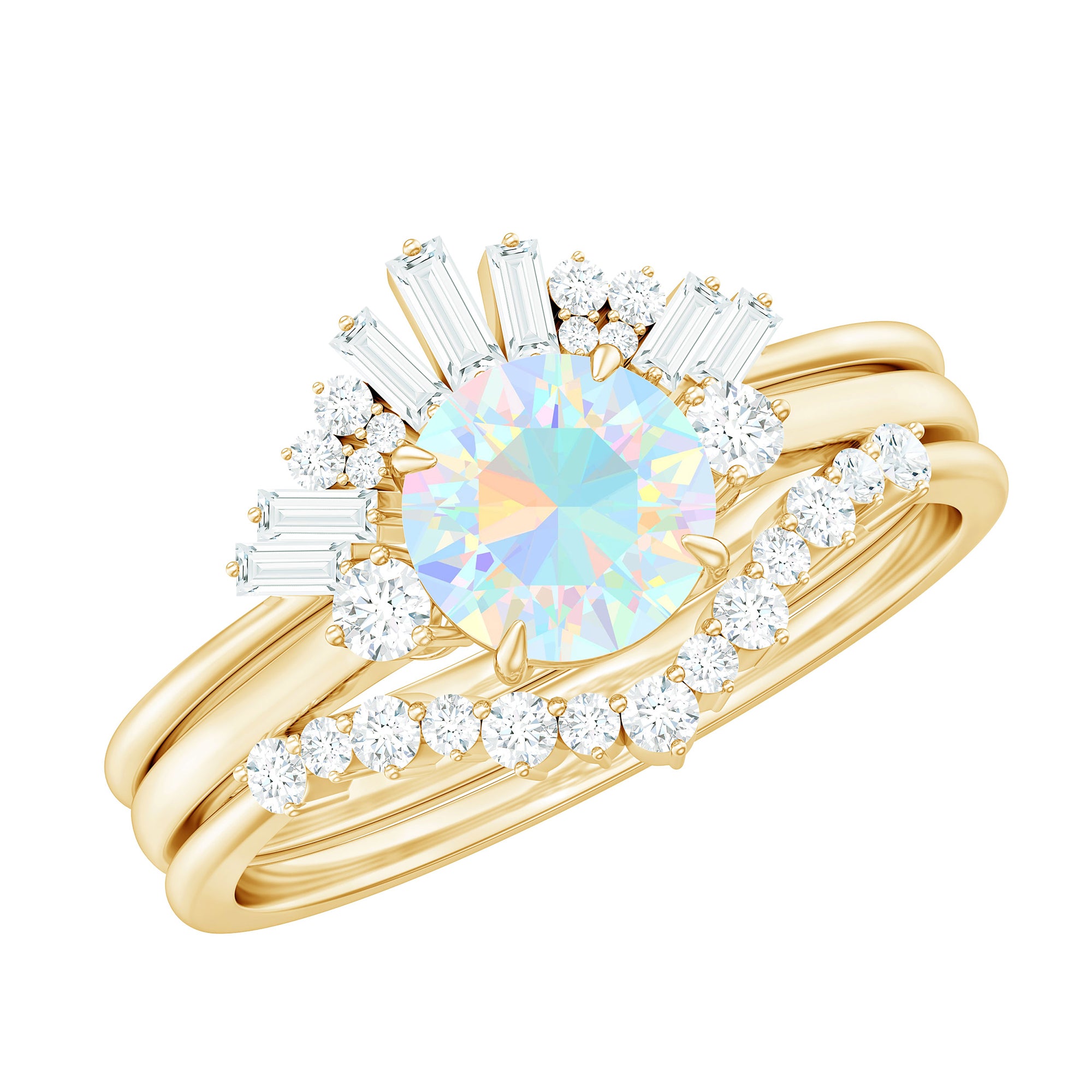 Rosec Jewels-Ethiopian Opal Designer Trio Wedding Ring Set with Diamond