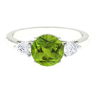 Rosec Jewels-Round Cut Peridot Engagement Ring with Pear Cut Moissanite Side Stones