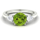 Rosec Jewels-Round Cut Peridot Engagement Ring with Pear Cut Moissanite Side Stones