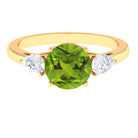 Rosec Jewels-Round Cut Peridot Engagement Ring with Pear Cut Moissanite Side Stones