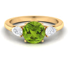 Rosec Jewels-Round Cut Peridot Engagement Ring with Pear Cut Moissanite Side Stones