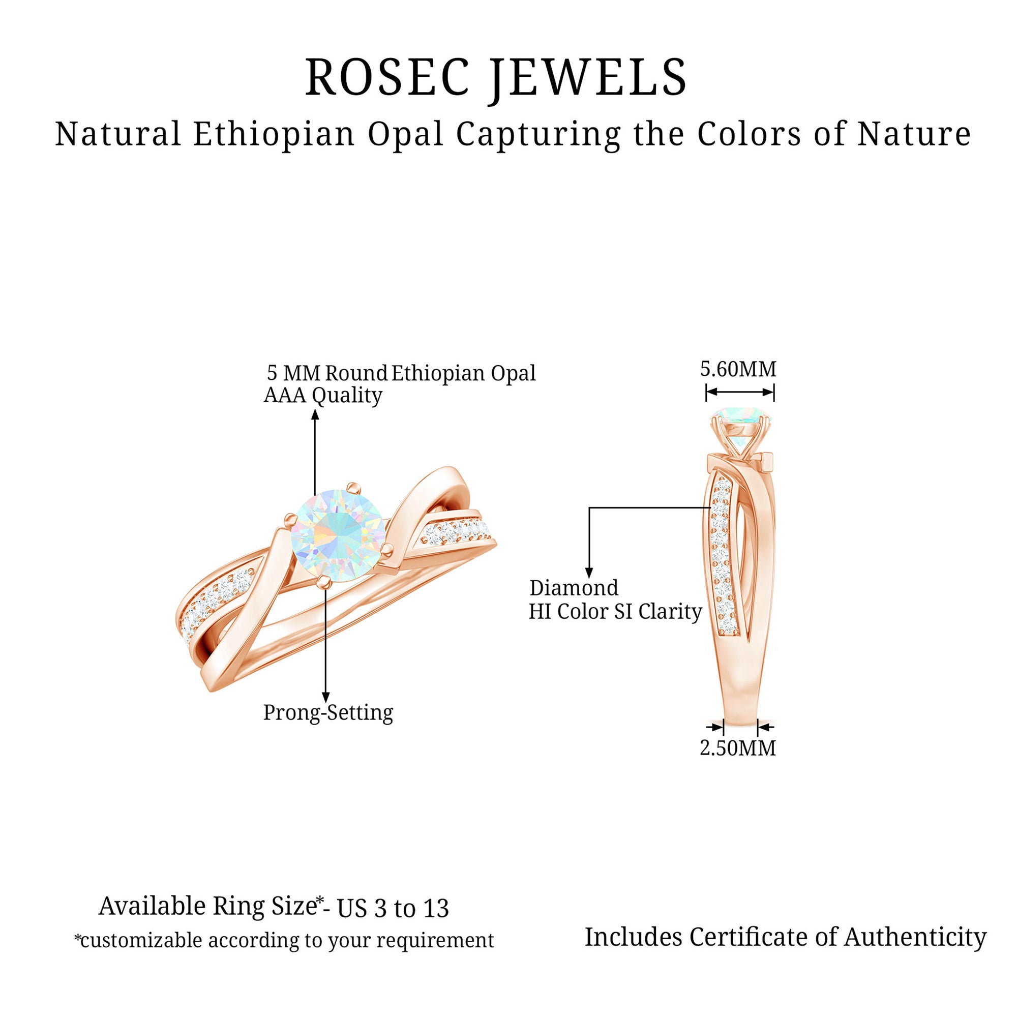 Rosec Jewels-Solitaire Ethiopian Opal and Diamond Engagement Ring