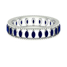 Rosec Jewels-Marquise Cut Created Blue Sapphire Eternity Band with Beaded Detailing