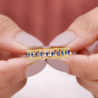 Rosec Jewels-Marquise Cut Created Blue Sapphire Eternity Band with Beaded Detailing