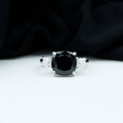 Rosec Jewels-Cushion Cut Black Spinel Solitaire Engagement Ring with Moissanite