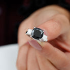 Rosec Jewels-Cushion Cut Black Spinel Solitaire Engagement Ring with Moissanite