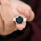 Rosec Jewels-Cushion Cut Black Spinel Solitaire Engagement Ring with Moissanite