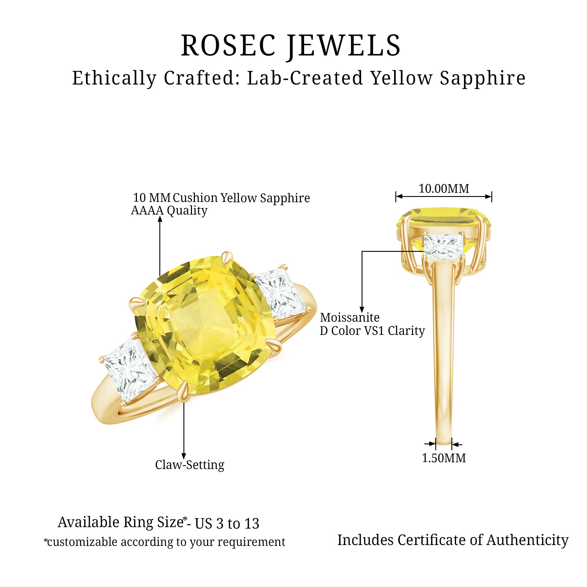 Rosec Jewels-Created Yellow Sapphire and Moissanite Engagement Ring