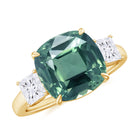 Rosec Jewels-Cushion Cut Created Green Sapphire and Moissanite Engagement Ring