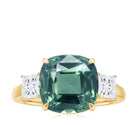 Rosec Jewels-Cushion Cut Created Green Sapphire and Moissanite Engagement Ring