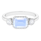 Rosec Jewels-Moonstone East West Engagement Ring with Diamond in Beaded Bezel Setting