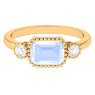 Rosec Jewels-Moonstone East West Engagement Ring with Diamond in Beaded Bezel Setting